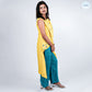 Yellow Satin Organza Bird Embroidered Asymmetric Kurta Set