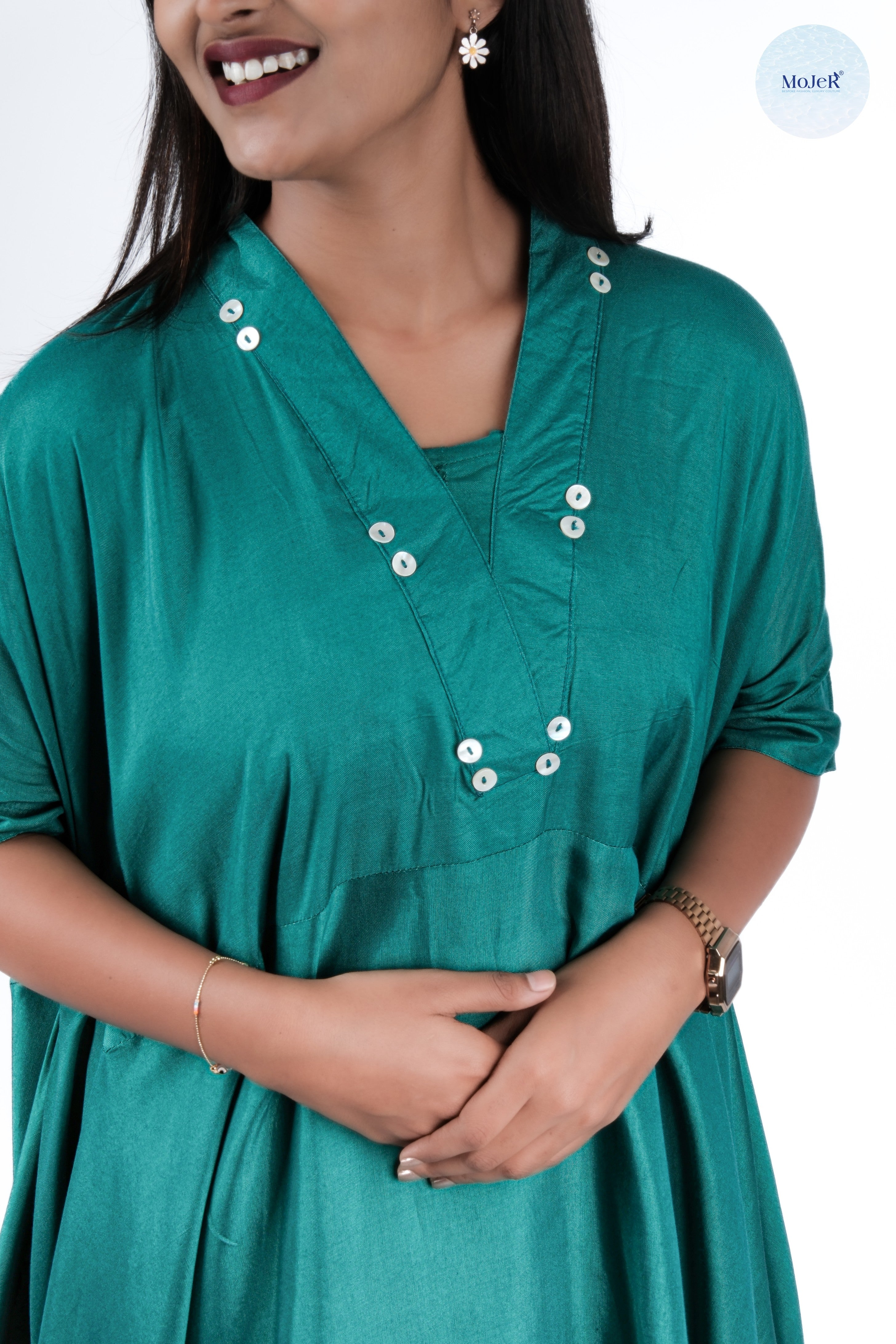 Green Poncho Top with Floral Pants Set