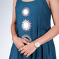 Teal Blue A-Line Mirror Work Kurti with Pockets