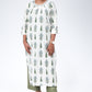 Ivory Green Handblock Printed Kurta with Mirror Work Neckline