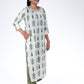 Ivory Green Handblock Printed Kurta with Mirror Work Neckline