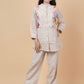 Beige Floral Embroidered Jute Co-Ord Set