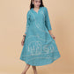 Teal Elephant Embroidered Kurta Dress