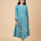 Teal Elephant Embroidered Kurta Dress