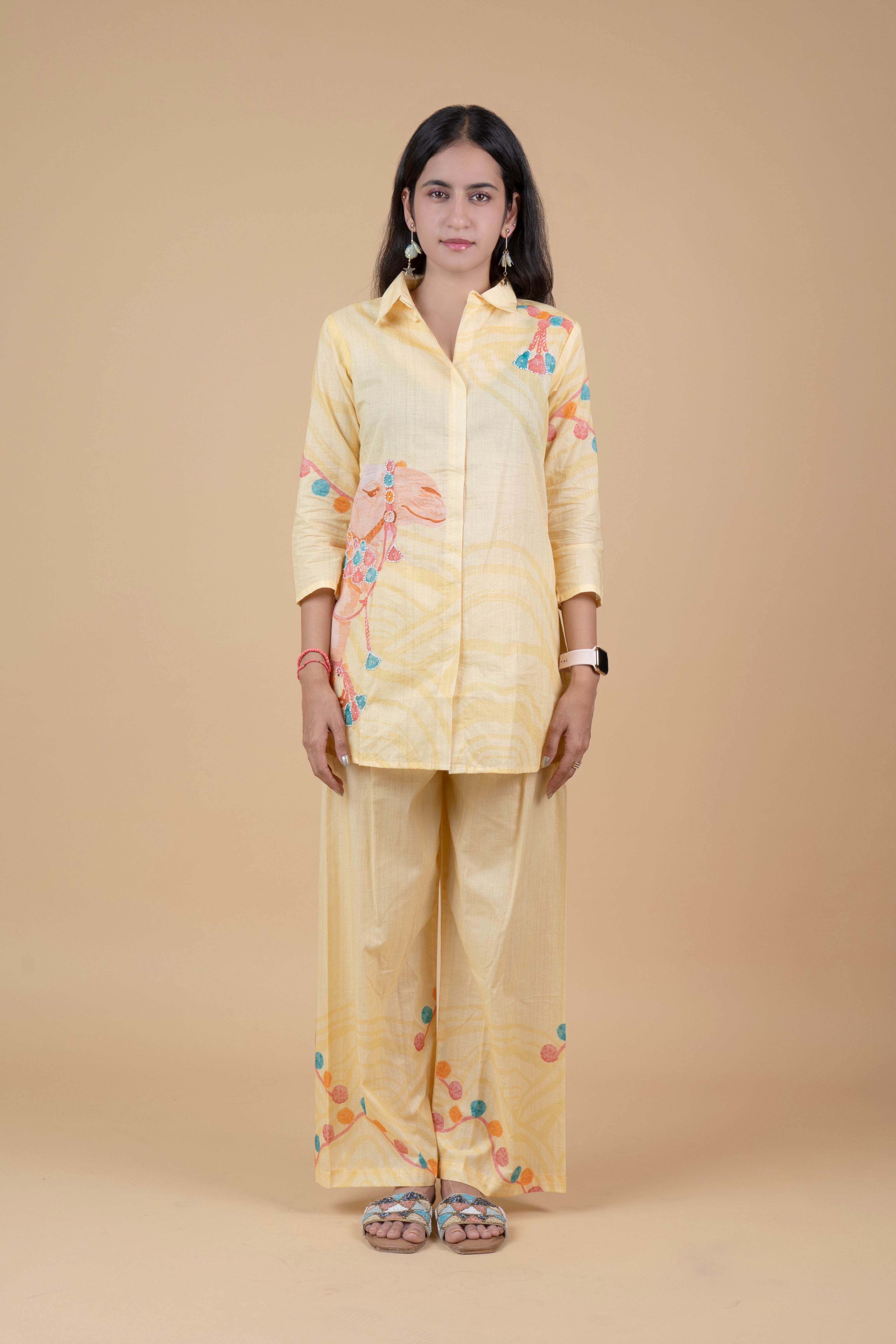 Yellow Camel Embroidered Co-Ord Set