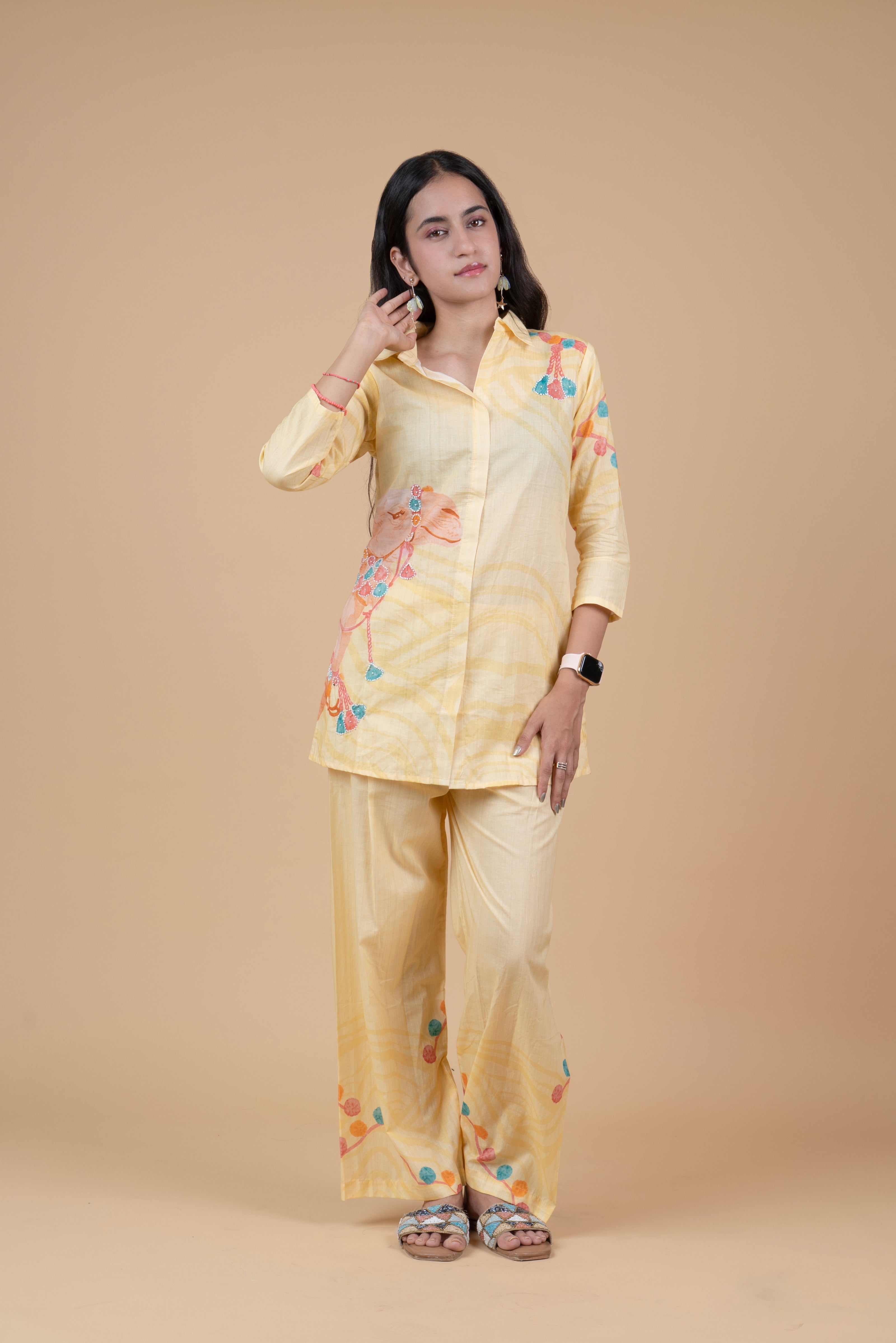 Yellow Camel Embroidered Co-Ord Set