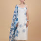 Off White & Blue Floral Mirror Work Kurta Set