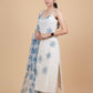 Off White & Blue Floral Mirror Work Kurta Set