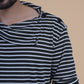 Men's Black and White Striped Asymmetric Collar Shirt