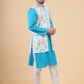 Men's Aqua Blue Kurta Set with Printed and Hand Embroidered Jacket