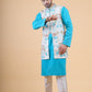 Men's Aqua Blue Kurta Set with Printed and Hand Embroidered Jacket
