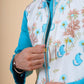 Men's Aqua Blue Kurta Set with Printed and Hand Embroidered Jacket