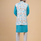 Men's Aqua Blue Kurta Set with Printed and Hand Embroidered Jacket