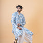 Men's Blue Hakoba Cotton Kurta with White Silk Dhoti Pants