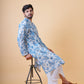 Men's Blue Hakoba Cotton Kurta with White Silk Dhoti Pants