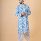 Men's Blue Hakoba Cotton Kurta with White Silk Dhoti Pants