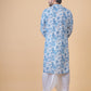 Men's Blue Hakoba Cotton Kurta with White Silk Dhoti Pants