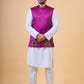 Men's WINE Satin Lycra Embroidered Nehru Jacket Set