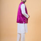 Men's WINE Satin Lycra Embroidered Nehru Jacket Set