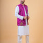Men's WINE Satin Lycra Embroidered Nehru Jacket Set