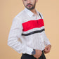 Men's Linen Statement Panel Shirt in Red & Black