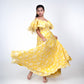 Yellow Off-Shoulder Ruffle Gown with Metallic Floral Detailing