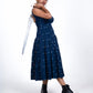Navy Blue Box Pleated Cotton Dress with Overcoat