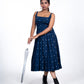 Navy Blue Box Pleated Cotton Dress with Overcoat