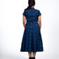 Navy Blue Box Pleated Cotton Dress with Overcoat