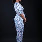 Pastel Wave Print Jumpsuit with Gathered Waist and Puff Sleeves
