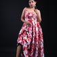 Red Floral Convertible Gown with Adjustable Length Strings