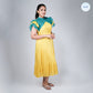 Yellow Satin Organza Dress with Blue Kota Pleated Yoke