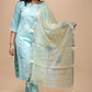 Aqua Blue and Lemon Yellow Handblock Printed Kurta Set