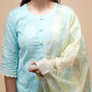 Aqua Blue and Lemon Yellow Handblock Printed Kurta Set