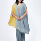 Yellow Grey Ombre Kaftan Set with Embellished Neckline