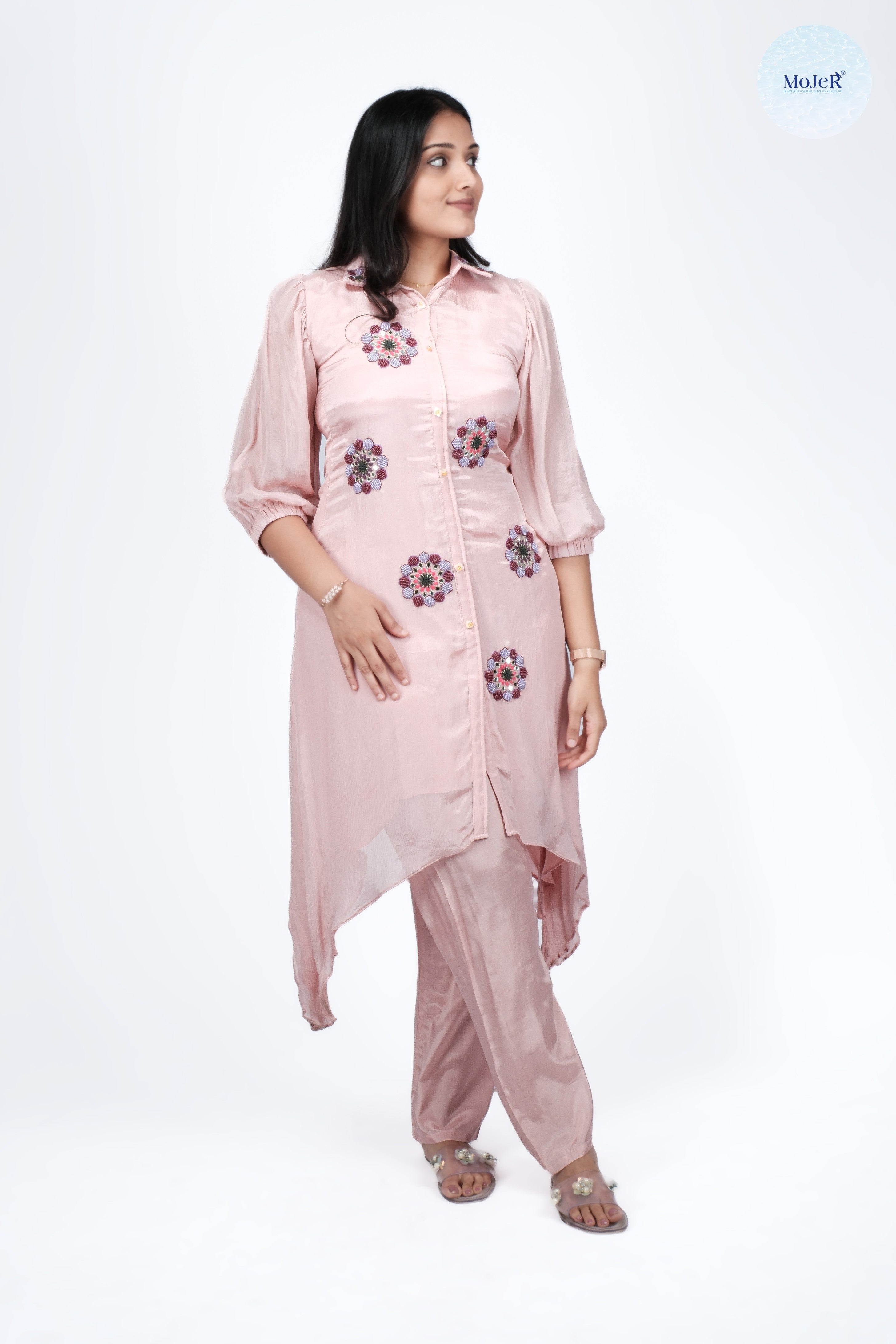 Pink Embellished Shirt Dress