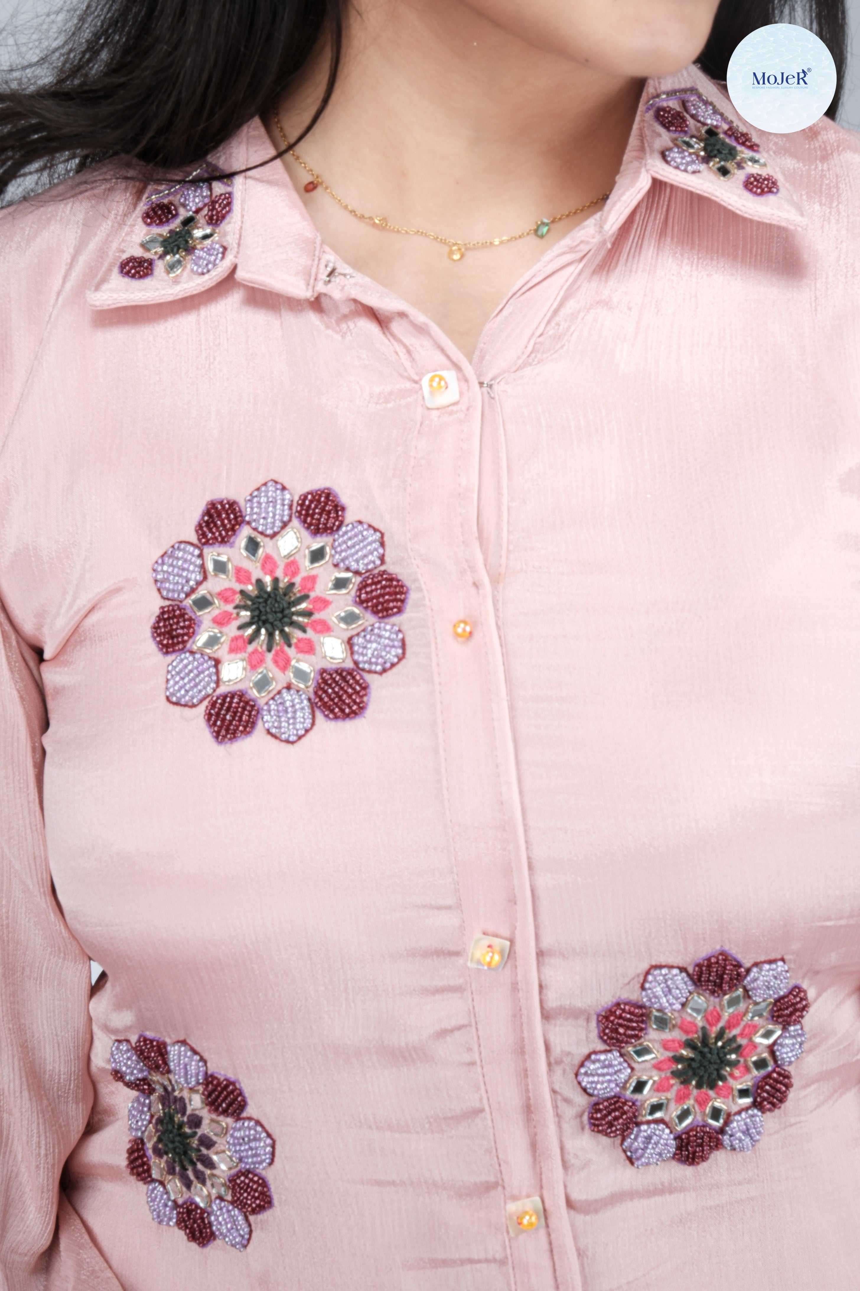 Pink Embellished Shirt Dress