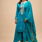Teal Blue Embroidered Kurta Set with Sharara Pants