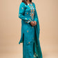 Teal Blue Embroidered Kurta Set with Sharara Pants
