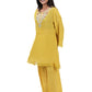 Yellow Floral Embroidered Kurta Set with Pants