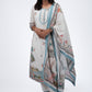 Ivory Blue Artistic Embroidered Kurta Set with Printed Dupatta