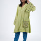 Lime Green Kota Fabric Embroidered Tunic Set with Sling Bag
