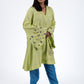 Lime Green Kota Fabric Embroidered Tunic Set with Sling Bag