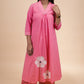 Pink Floral Applique Kurta Set