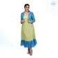 Blue & Lime Green Kota Fabric Dress with Intricate Bird Embroidered Jacket